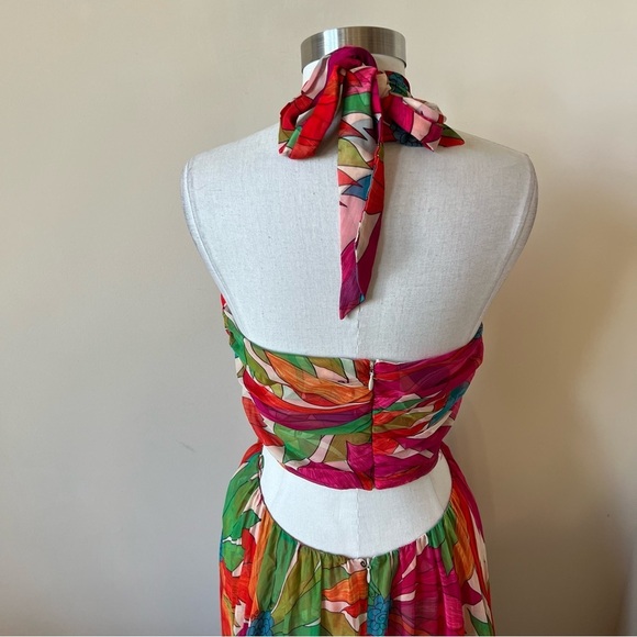 Ronny Kobo Floral Patterned Halter maxi Dress gown Pink Green 26129 - Picture 8 of 16